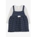 Girl Long Sleeve Dress With Bow Polka Dot Patterned Navy Blue (1.5-5 Years)