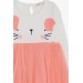 Girl Long Sleeve Dress Kitty Embroidered Ecru (1.5-5 Years)