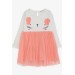 Girl Long Sleeve Dress Kitty Embroidered Ecru (1.5-5 Years)