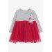 Girls' Long Sleeves Embroidered Cat Dress, Gray And Fuchsia (1.5-5 Years)