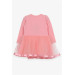 Girl Long Sleeve Dress With Cat Embroidery Sequin Salmon (1.5-5 Years)