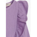 Girl Long Sleeve Dress With Ruffle Shoulder Lilac (3-8 Ages)