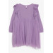 Girl Long Sleeve Dress With Ruffle Shoulder Lilac (3-8 Ages)