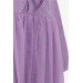 Girl Long Sleeve Dress With Ruffle Shoulder Lilac (3-8 Ages)