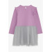 Girls' Long Sleeves Printed Sequins Dress Purple And Silver (3-8 Years)