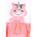 فستان بناتي كم طويل مزين بالترتر وبرسمة قطة لون إكرو / اوف وايت / كريمي فاتح (1-4 سنوات)