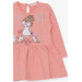 Girl's Long Sleeve Dress With Glittery Glasses Girl Printed Salmon (1-4 Ages)