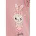 Girls Pink Bunny Print Tulle Long Sleeves Waist Dress (1.5-5 Years)