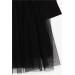 Girl's Long Sleeve Dress Tulle Ruffle Shoulder Black (Age 3-8)