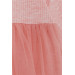 فستان بناتي بأكمام طويلة مزين بالتول مع كتف مكشكش لون برتقالي فاتح ميلانج (3-8 سنوات)