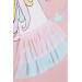 فستان بناتي بكم طويل مزين برسمات يونيكورن لون وردي (1.5-5 سنوات)