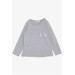 Girl's Long Sleeved T-Shirt With Pocket Cute Elephant Printed Gray Melange (1.5-5 Years)