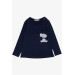 Girl Long Sleeved T-Shirt With Pocket Cute Elephant Printed Navy (1.5-5 Years)