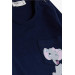 Girl Long Sleeved T-Shirt With Pocket Cute Elephant Printed Navy (1.5-5 Years)