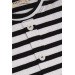 Girls Long Sleeved T-Shirt Button Accessory Striped Black (8-14 Years)