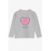 Girl's Long Sleeved T-Shirt With Heart Tulle Embroidery Light Gray Melange (8-12 Years)