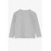 Girl's Long Sleeved T-Shirt With Heart Tulle Embroidery Light Gray Melange (8-12 Years)