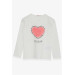 Girl's Long Sleeve T-Shirt Heart Tulle Embroidered Ecru (8-12 Years)