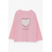 Girl's Long Sleeved T-Shirt Hearted Tulle Embroidered Powder (3-4 Years)