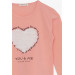 Girl's Long Sleeve Blouse Heart-Shaped Tulle Embroidered Salmon (8-12 Years)