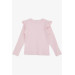 Girl's Long Sleeved T-Shirt Pink With Ruffle Shoulder (5-10 Years)