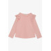 Girl's Long Sleeve T-Shirt Salmon With Laced Shoulders (Age 3-7)