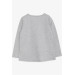 Girl's Long Sleeve T-Shirt Sequin Girl Printed Light Gray Melange (2-6 Years)