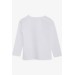 Girl Long Sleeve T-Shirt Stone Printed White (5-10 Years)