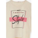 Girl's Long Sleeved T-Shirt With Stone Text Printed Cream (6-12 Ages)