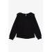 Girl's Long Sleeve T-Shirt Black With Laced Embroidery On The Collar (Age 5-10)
