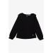 Girl's Long Sleeve T-Shirt Black With Laced Embroidery On The Collar (Age 5-10)