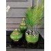 Decorative Set Of 3 Pieces Of Ceramic With Golden Decoration, Side Table Set, Green Color
