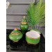 Decorative Set Of 3 Pieces Of Ceramic With Golden Decoration, Side Table Set, Green Color