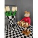 Owl Serving Figurine - Coffee Side Serving - Chess Pattern Tray