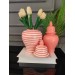 A Ceramic Vase / Vase For Side Decoration And For A Coffee Table With Stripes, Light Orange-White Color