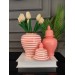 A Ceramic Vase / Vase For Side Decoration And For A Coffee Table With Stripes, Light Orange-White Color