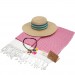 Smyrna 100% Cotton Absorbent Peshtemal Beach Bath Towel 94*180 Cm Diamond Pattern Fuchia