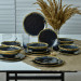 Black Sheen Dinner Plates, 18 Pieces For 6 People