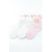 Ekinoks 3 Pieces Stoned Floral Tulle Half Conch Girls' Socks