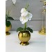 Decoration With A Small Orchid Arrangement, White Color, In A Ball Vase
