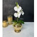 Decoration With A Small Orchid Arrangement In A Golden Ball Vase