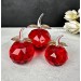 3 Crystal Glass Apple Decor Red