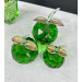 3 Crystal Glass Apple Decor Green