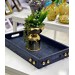 Gold Bead Croco Luxurious Leather Tray Navy Blue