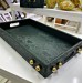 Gold Bead Luxurious Croco Leather Tray Green