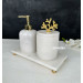 Rectangular 3 Bathroom Set With Marble Tray White Gold