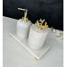 صينية مستطيلة رخامية (مجموعة حمام) 3 قطع لون أبيض وذهبي