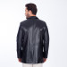 Men's Black Step Collar Genuine Leather Jacket