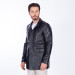 Men's Black Step Collar Genuine Leather Jacket