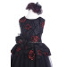 Long Tail Back Red Floral Waist And Crown Accessory Girl Dress Black